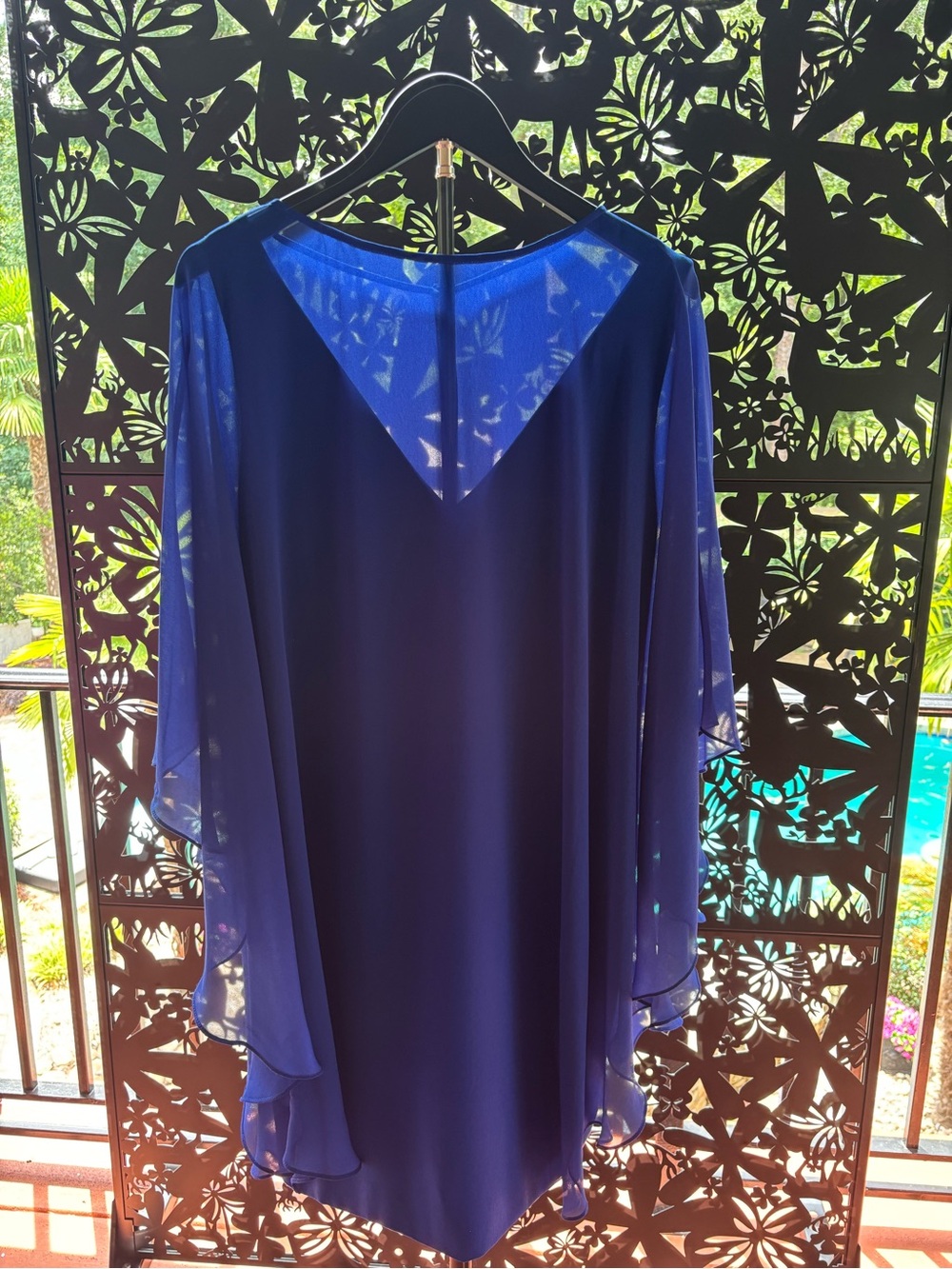 Vintage Halston Chiffon Flutter-Sleeve Shift Dress in Royal Blue
